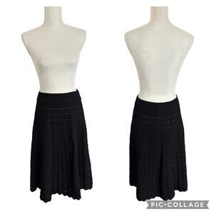 A.L.C Chevron Black Midi Skirt Size Large Pull on Elasticized Waist New with Tag